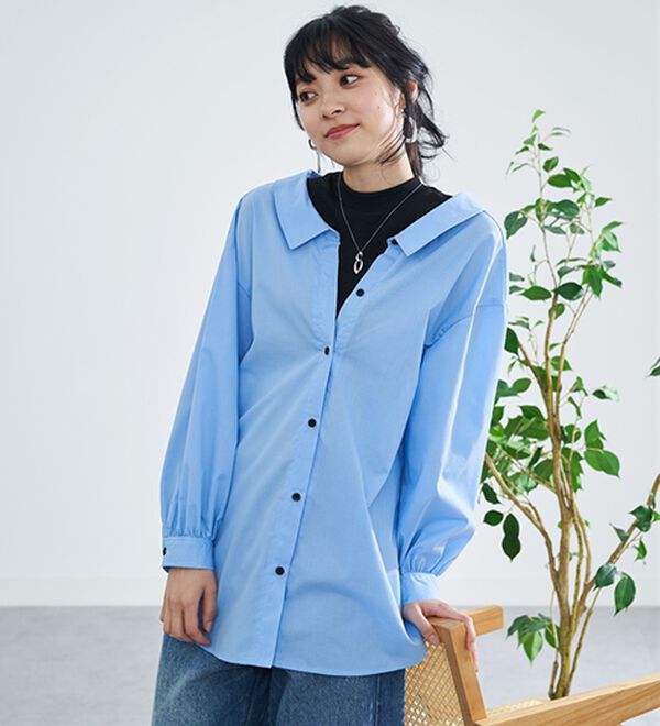 BELLUNA（ベルーナ）の「重ね着風抜き衿デザインシャツチュニック（チュニック）」｜詳細画像