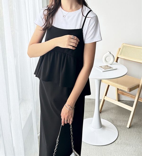 GeeRA（ジーラ）の「楽ちん！ペプラムキャミワンピース（カットソーワンピース）」｜詳細画像