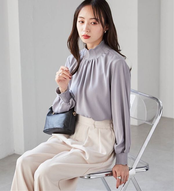 RANAN（ラナン）の「スカラップリブニット使いブラウス（ブラウス）」｜グレー