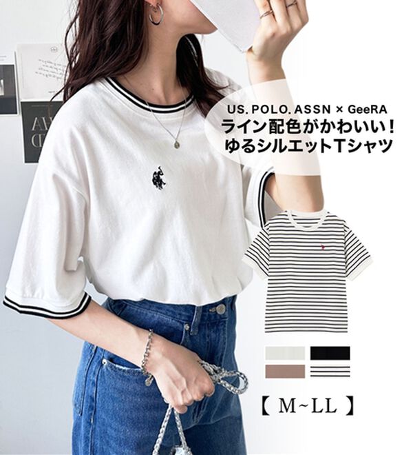 GeeRA（ジーラ）の「【ＵＳ．ＰＯＬＯ．ＡＳＳＮ】ライン配色Ｔシャツ（Tシャツ）」｜詳細画像