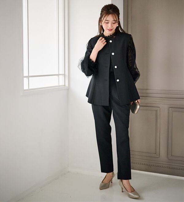 エヌライン プレシャス セットアップ パンツスーツ 黒 サイズ15*WC89 エヌラインプレシャス スーツ セットアップ 3点 パンツ 洗える