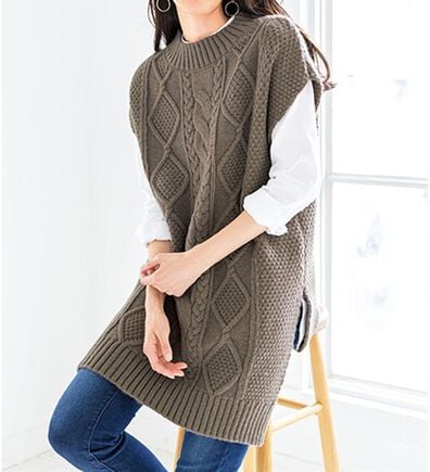 VINNO（ヴィノ）の「大人のケーブル柄ベストチュニック（ベスト）」