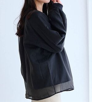 RANAN（ラナン）の「裏起毛シアー素材レイヤードスウェット（カットソー）」｜ブラック