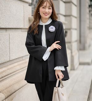 alotta（アロッタ）の「【３点セット】洗える！Ａラインロングジャケットスーツ（パンツスーツ）」｜ブラック