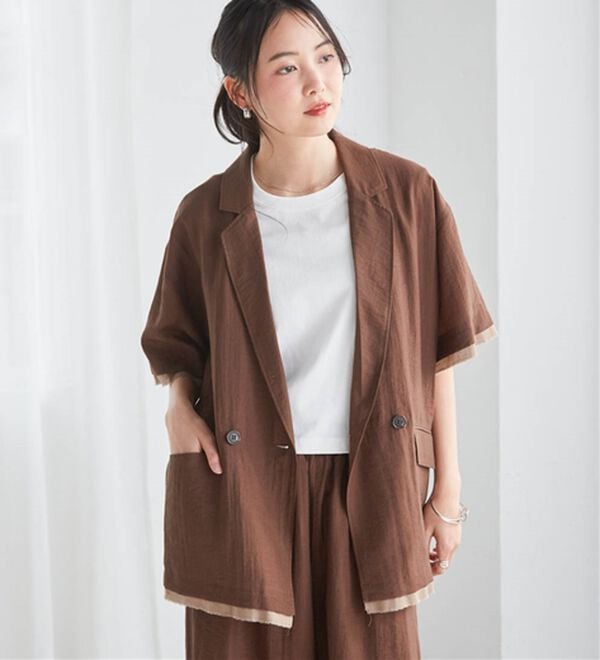 RANAN（ラナン）の「ハーフスリーブシアーシャツジャケット（テーラードジャケット）」｜ブラウン