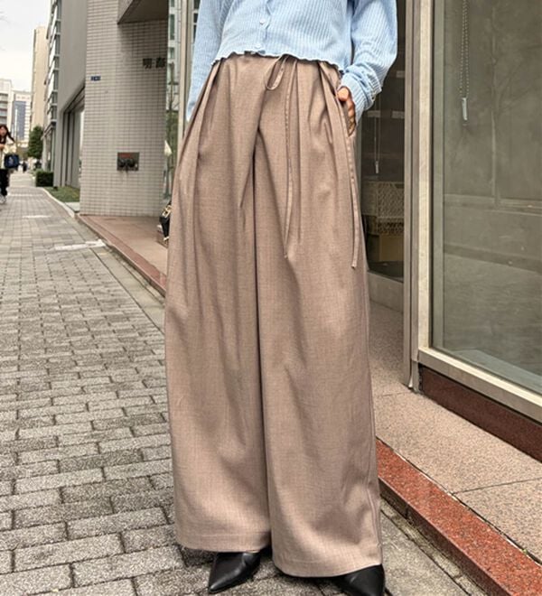 RANAN（ラナン）の「さらり麻調2タックラップリボンパンツ（フルレングスパンツ）」｜詳細画像