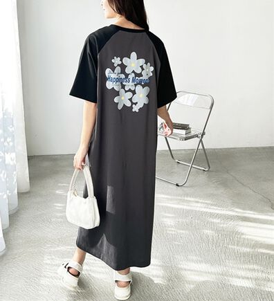 GeeRA（ジーラ）の「ラグラン配色プリントＴシャツワンピース（カットソーワンピース）」