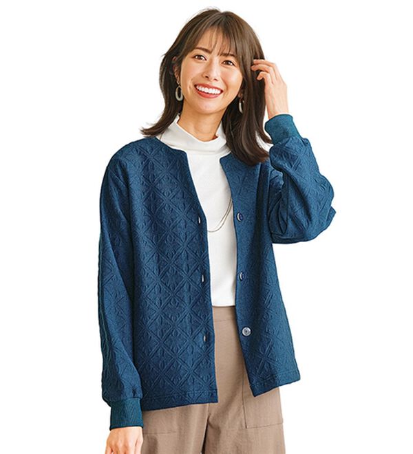 BELLUNA（ベルーナ）の「幾何柄ジャカード素材カーディガン（その他カーディガン）」｜ターコイズ