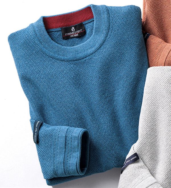 「＜コムルヴァン・オム＞大人の上品ニットＴシャツ（メンズカットソー）」｜アッシュブルー