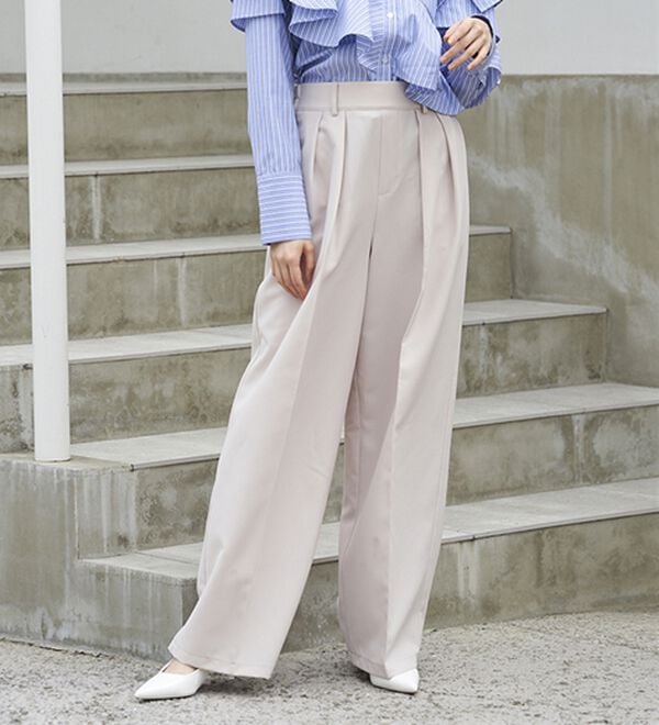 RANAN（ラナン）の「【選べる股下】きれい見え２タックワイドスラックス（ワイドパンツ・ガウチョ）」｜詳細画像