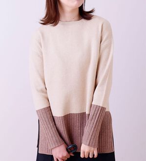 BELLUNA（ベルーナ）の「袖＆裾配色ニットプルオーバー（ニット・セーター）」｜ベージュ系