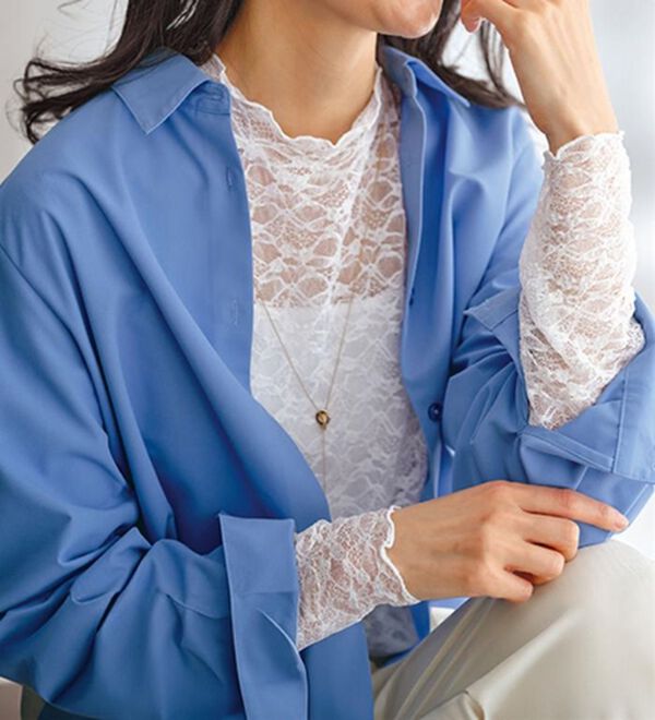 BELLUNA（ベルーナ）の「【重ね着にぴったり♪】のびやかレース素材メロー使いインナー（カットソー）」｜詳細画像