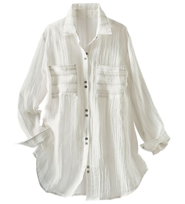 BELLUNA（ベルーナ）の「程よい透け感シアーストライププリントシャツ（シャツ）」｜オフ白系