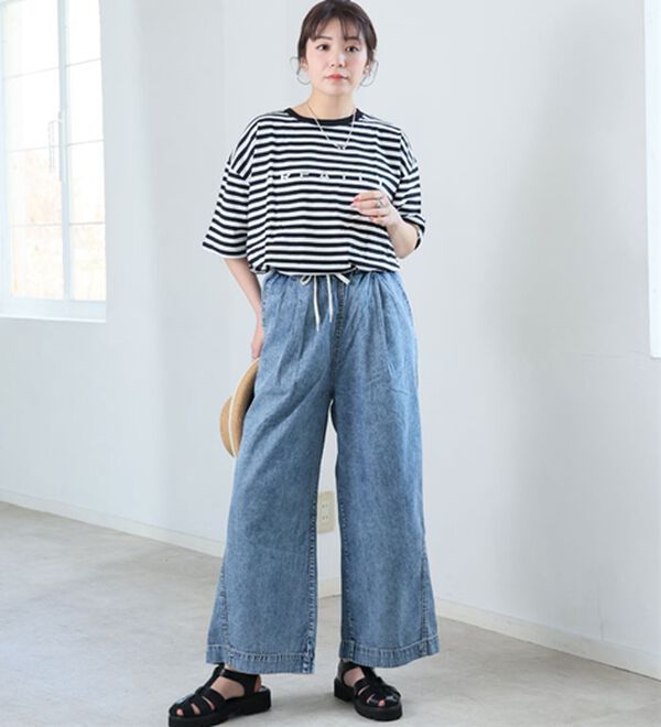 A HAPPY MARILYN（アハッピーマリリン）の「【Ｍ～８Ｌ】楽して叶う！イージーデニムワイドパンツ（ワイドパンツ・ガウチョ）」｜詳細画像