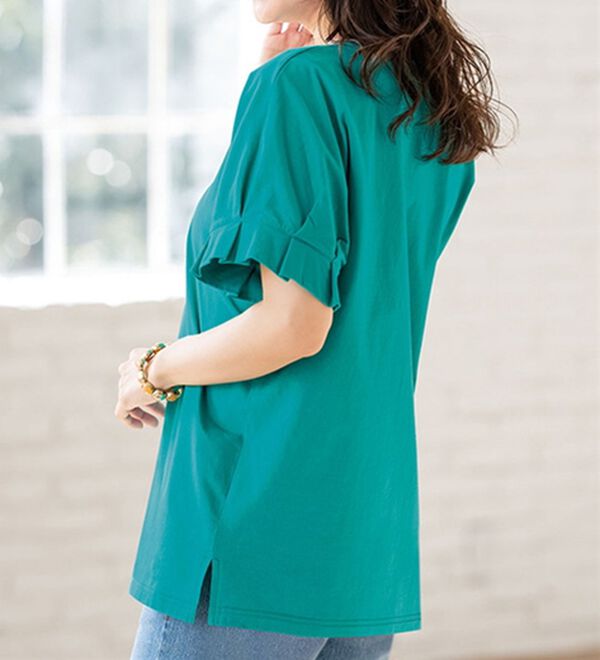 ルフラン（ルフラン）の「二の腕ほっそりひんやりカットソー（カットソー）」｜ブルーグリーン