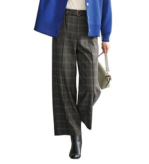 BELLUNA（ベルーナ）の「サマ見えウール調素材ベルト付きワイドパンツ（ワイドパンツ・ガウチョ）」｜チャコール系チェック