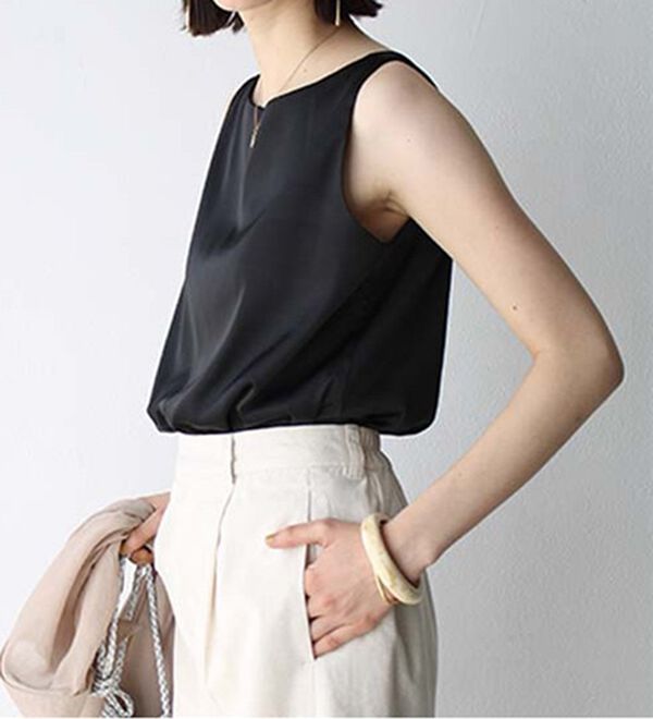 GeeRA（ジーラ）の「前後２ｗａｙヴィンテージサテンノースリーブ（タンクトップ・キャミソール）」｜詳細画像