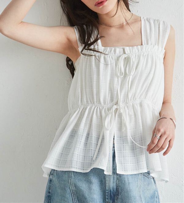 RANAN（ラナン）の「フロントリボンギャザーノースリブラウス（ブラウス）」｜詳細画像