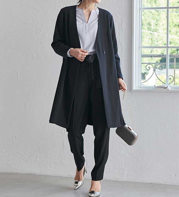 RANAN（ラナン）の「【２点セット】防シワ！洗える！ロングジャケットセットアップ（パンツスーツ）」｜ブラック