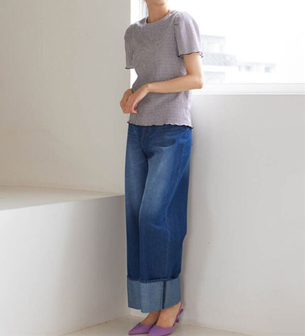 RANAN（ラナン）の「ギンガムチェック楊柳Ｔブラウス（カットソー）」｜詳細画像