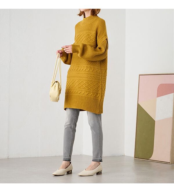 RANAN（ラナン）の「レイヤード風編地柄ロング丈ニット（チュニック）」｜詳細画像