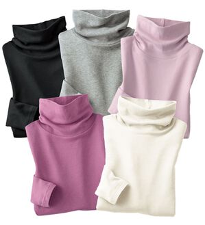 「【５色組】吸湿発熱　素肌よろこぶ綿１００％タートルネックインナー（肌着・インナーウェア）」｜5色組