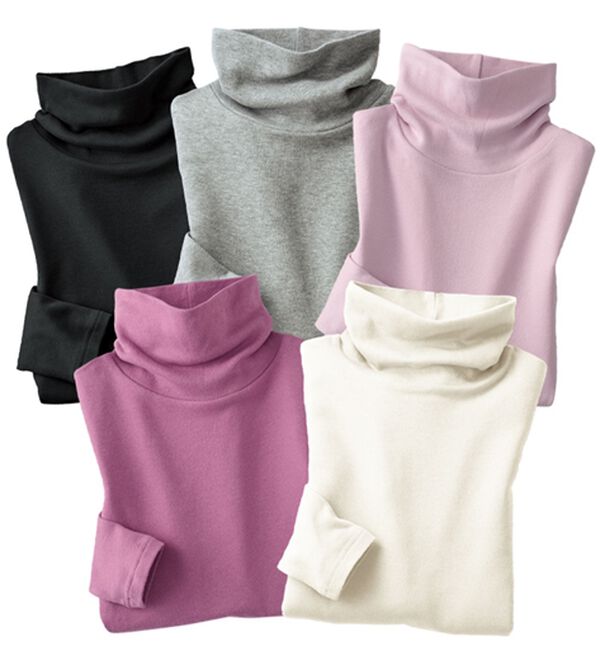 「【５色組】吸湿発熱　素肌よろこぶ綿１００％タートルネックインナー（肌着・インナーウェア）」｜5色組