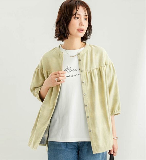 BELLUNA（ベルーナ）の「ダブルガーゼ素材切替デザインブラウス（ブラウス）」｜詳細画像