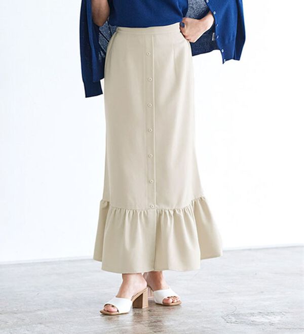 Pierrot（ピエロ）の「【選べる丈】フロントボタンヘムギャザースカート（ロングスカート）」｜詳細画像