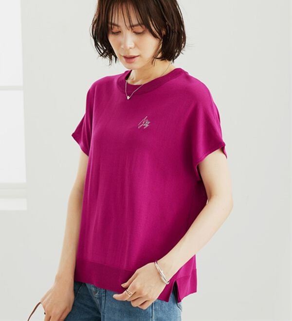 BELLUNA（ベルーナ）の「【快適Ｌａｂ．】シャリ冷！洗える多機能フレンチ袖ニットＴシャツ（ニット・セーター）」｜詳細画像