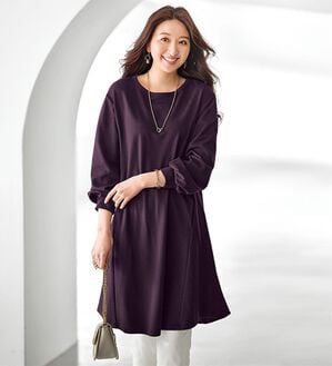 BELLUNA（ベルーナ）の「【吸湿発熱】ポンチ素材チュニックワンピース（チュニックワンピース）」｜ワイン2