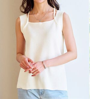 BELLUNA（ベルーナ）の「涼やかニット素材サマ見えタンクトップ（タンクトップ・キャミソール）」｜オフ白