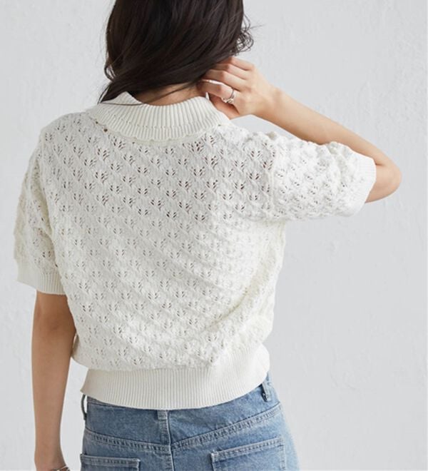 RANAN（ラナン）の「透かし柄サマーニットポロカーデ（ニット・セーター）」｜詳細画像