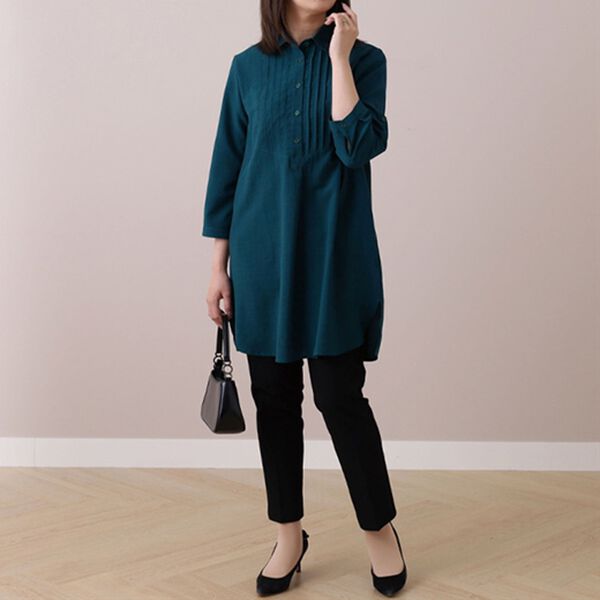 BELLUNA（ベルーナ）の「麻調素材ピンタックデザインチュニック（チュニック）」｜詳細画像