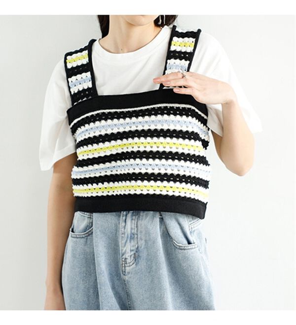 GeeRA（ジーラ）の「かぎ針編み風カラーニットビスチェ（ベスト）」｜詳細画像