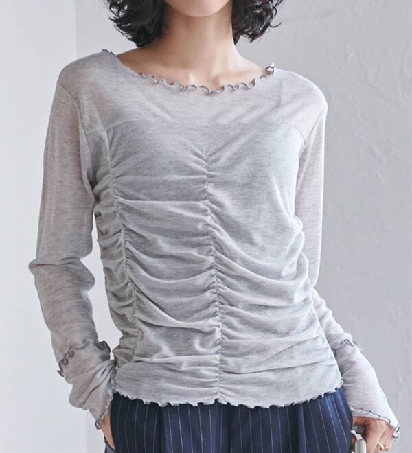 RANAN（ラナン）の「ギャザーデザインシアーTシャツ（Tシャツ）」｜詳細画像