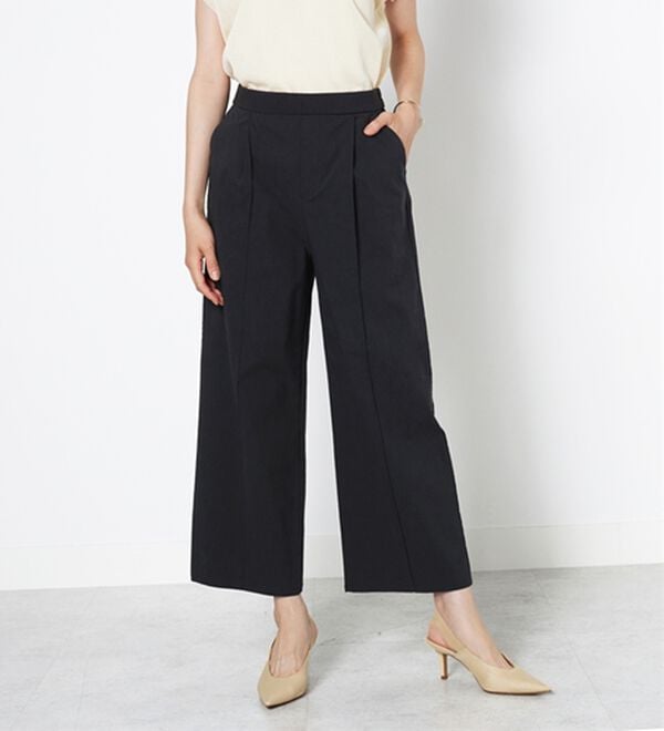 BELLUNA（ベルーナ）の「麻入りストレッチタックワイドパンツ（ワイドパンツ・ガウチョ）」｜黒