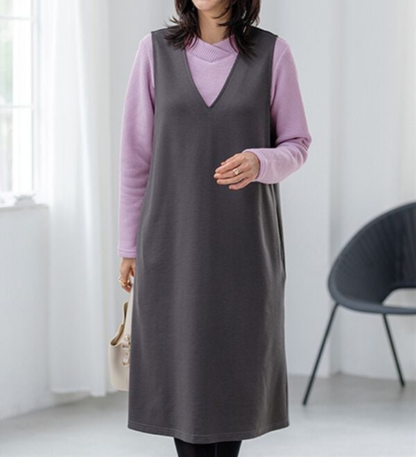 BELLUNA（ベルーナ）の「【選べる丈】シュッと体型カバー！ジャストフィットらくらくジャンパースカート（ジャンパースカート）」｜詳細画像