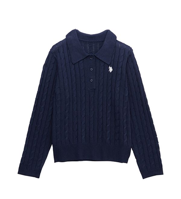 RANAN（ラナン）の「＜U.S.POLO ASSN.＞刺繍長袖ケーブルポロニット（ニット・セーター）」｜詳細画像