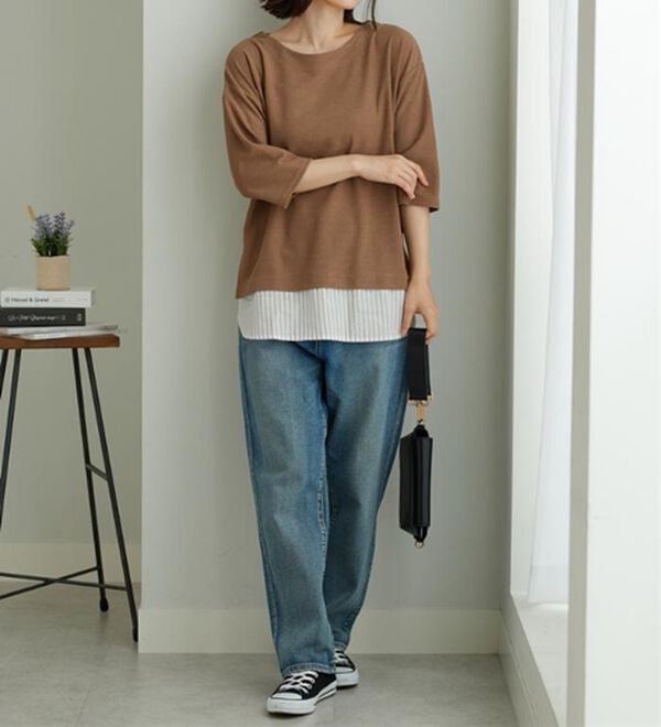 BELLUNA（ベルーナ）の「ラメストライプシャツフェイクチュニック（チュニック）」｜詳細画像