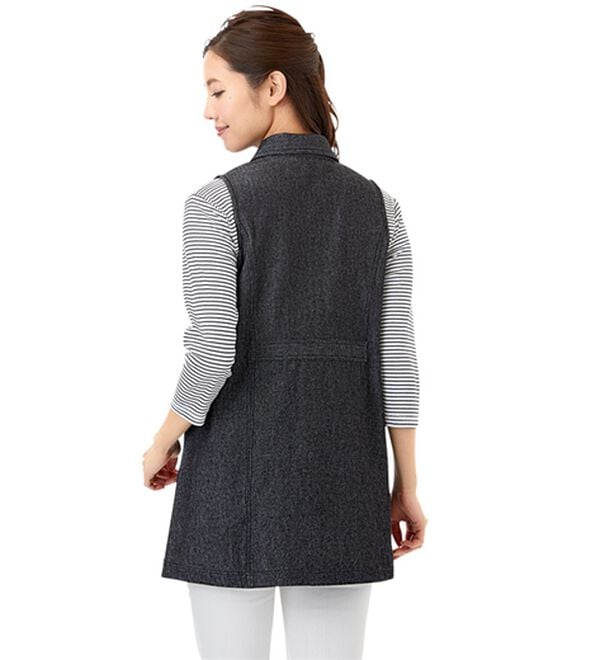 「すっきり見えるデニムロングベスト（ベスト）」｜詳細画像