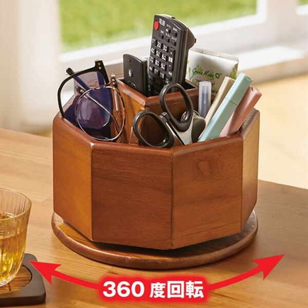 「天然木回転する八角リモコントレイ（インテリア雑貨）」｜詳細画像