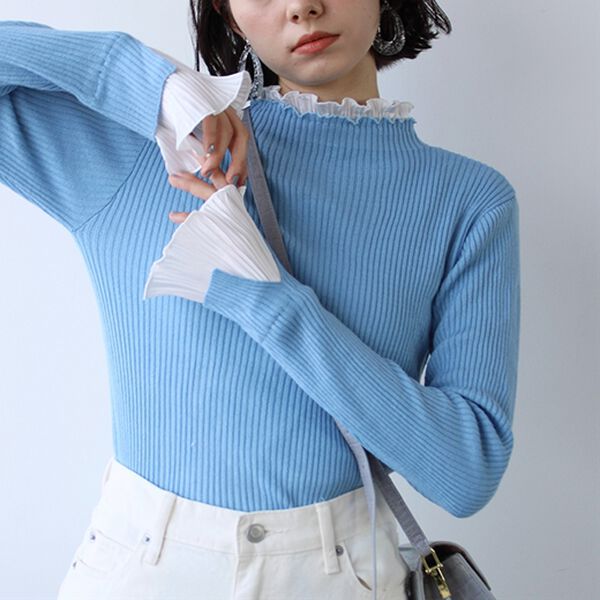 GeeRA（ジーラ）の「プリーツ付ハイネックリブニットトップス（ニット・セーター）」｜詳細画像
