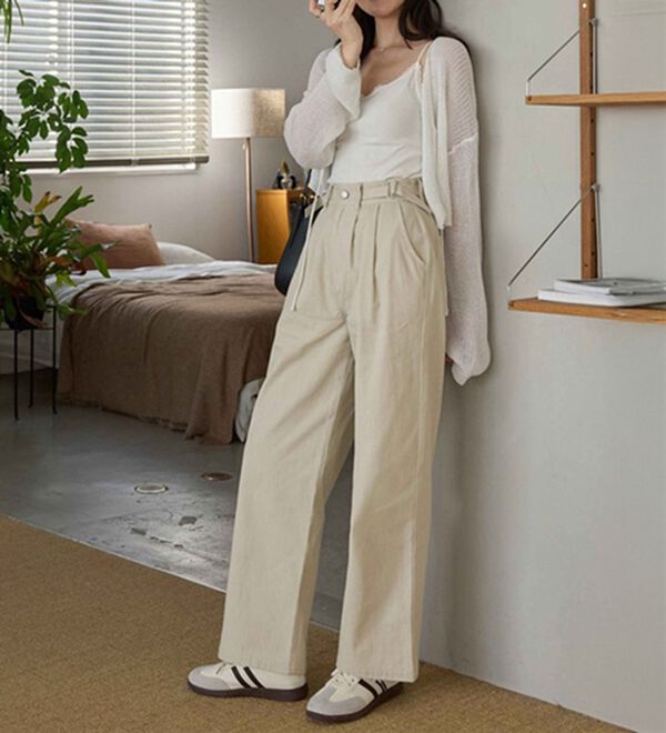 CHAN ME（チャンミ）の「ツーストラップコットンワイドパンツ（ワイドパンツ・ガウチョ）」｜詳細画像