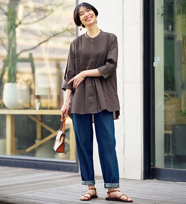 BELLUNA（ベルーナ）の「綿麻デニムすっきり見えゆるパンツ（フルレングスパンツ）」｜詳細画像