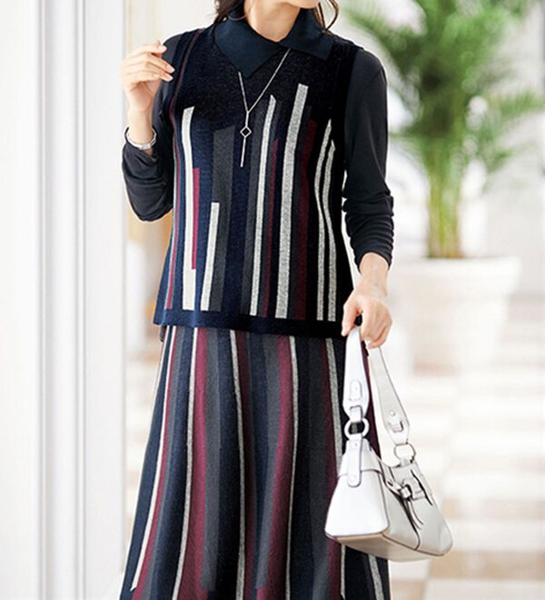 BELLUNA（ベルーナ）の「ジャカード素材ニットセットアップ（セットアップ）」｜ネイビー系