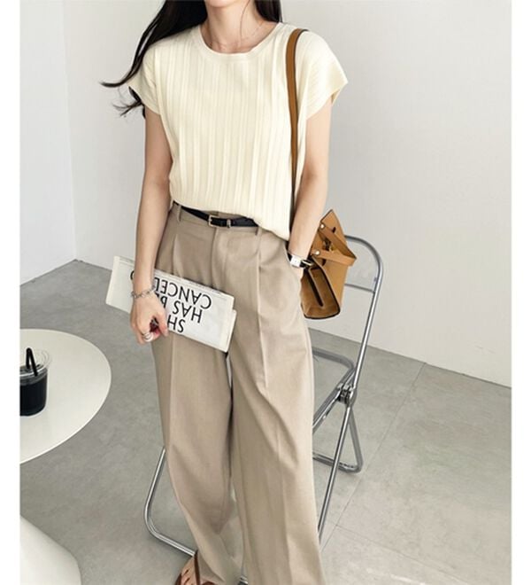 GeeRA（ジーラ）の「プリーツ編フレンチスリーブリブトップス（ニット・セーター）」｜詳細画像