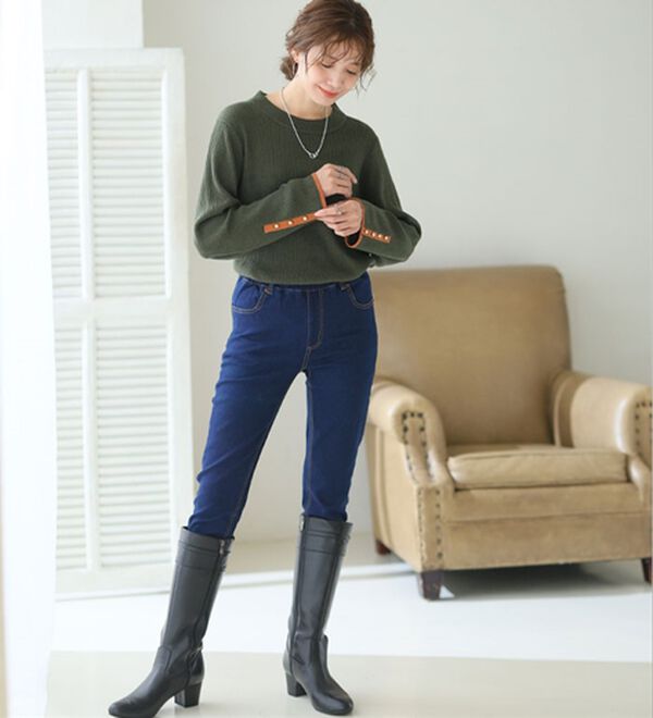 A HAPPY MARILYN（アハッピーマリリン）の「【Ｌ～８Ｌ】フィットしすぎない！もっちりリブ 配色美人着回し 袖ボタンニット（ニット・セーター）」｜詳細画像