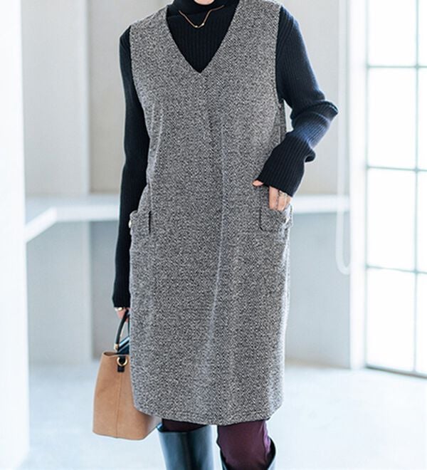 BELLUNA（ベルーナ）の「ツイード調タック使いジャンパースカート（チュニックワンピース）」｜詳細画像