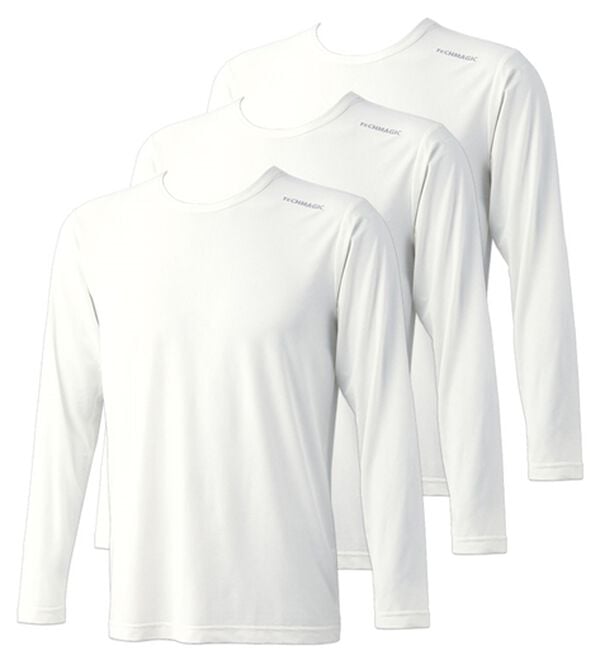 「【３枚組】テックマジック（Ｒ）魔法の冷感インナー（メンズ肌着・インナーウェア）」｜ホワイト 長袖丸首